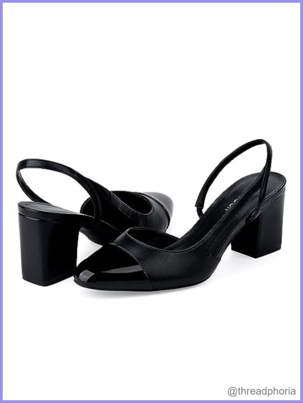 Slingback Low Block Heel Pumps with Square Toe and Ankle Strap